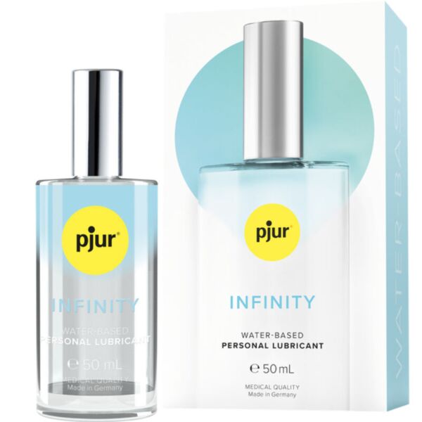 Glasflakon des Gleitgels pjur Infinity Water-Based 50 ml mit Verpackung