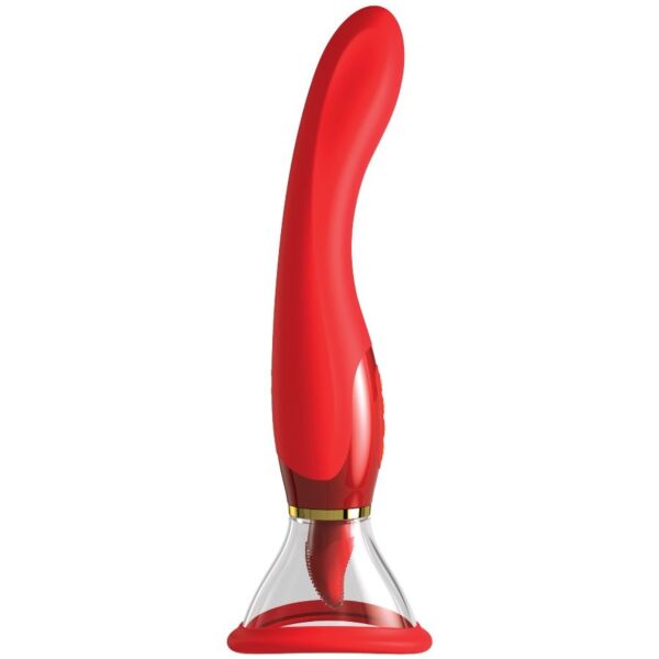 Pipedream Ultimate Pleasure 24K Gold Edition in Rot mit goldenem Detail und Saugkopf mit beweglicher Zunge