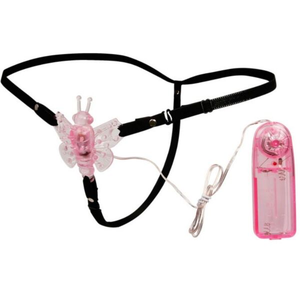Rosa Strap-on mit vibrierendem Schmetterling und Regler, Baile Multivespeed Vibrating Butterfly