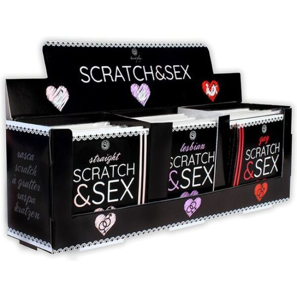 Display Secret Play Scratch & Sex 36 mit Erotik-Rubbelspielen in den Versionen Hetero, Gay und Lesbiana
