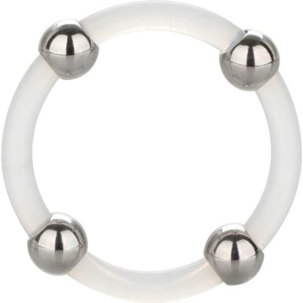CalExotics Steel Beaded Silicone Ring Large aus transparentem Silikon mit Edelstahlperlen