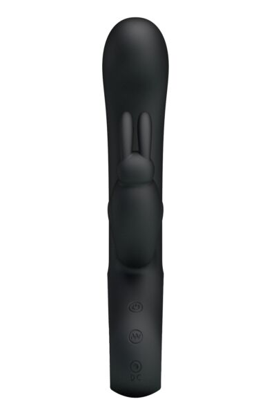 Rabbit-Vibrator Party Up Colin in Schwarz, mit gebogenem Schaft und Arm in Hasenform