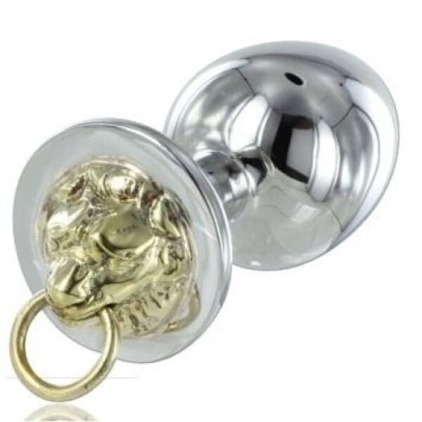 Analplug Metal Hard Tigre aus poliertem Stahl, mit geschnitztem Tiger und Haltering
