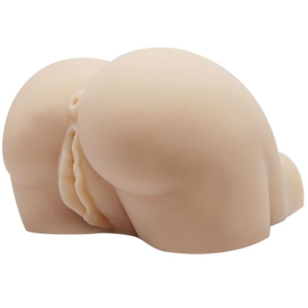 Masturbator Baile BM-009190 in Form eines kompakten Torsos mit Vagina und Anus, in Naturfarbe, neben der Fernbedienung