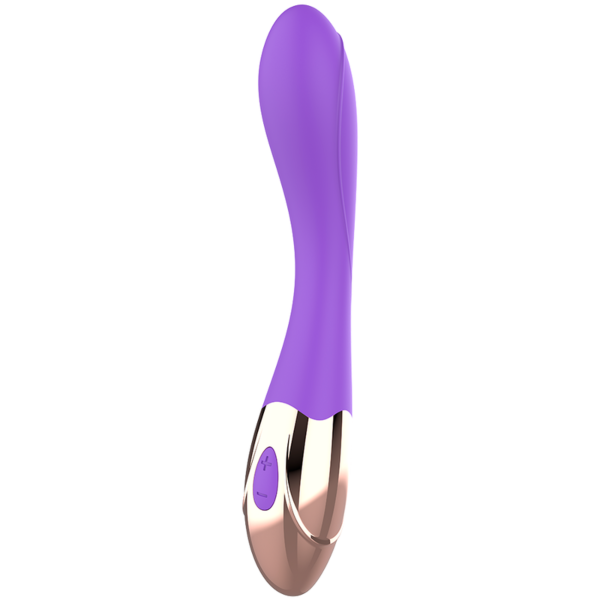 G-Punkt-Vibrator Womanvibe Sunny in Gold und Lila mit gebogener Form und strukturierter Oberfläche