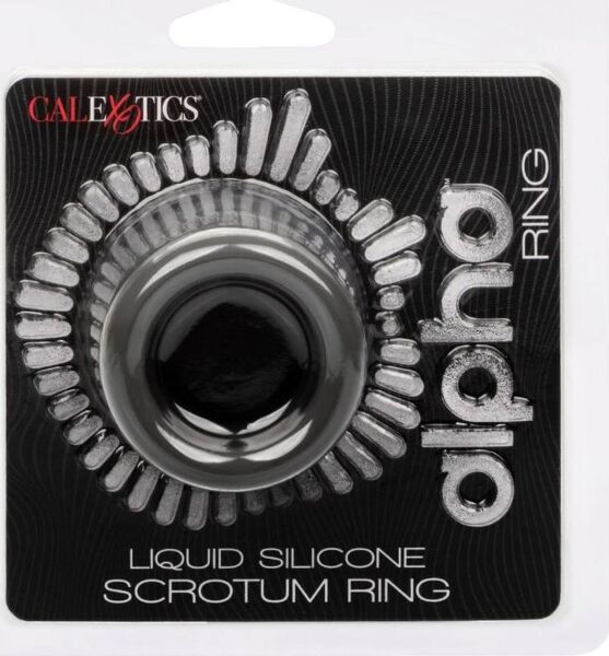 Hodenring CalExotics Alpha Scrotum Ring aus grauem Flüssigsilikon mit gebogener Sanduhrform
