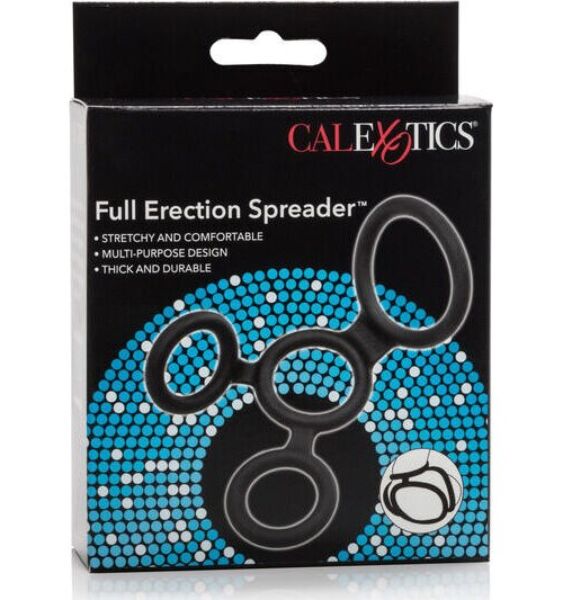 Penisring CalExotics Full Erection Spreader aus schwarzem Silikon mit vier Ringen