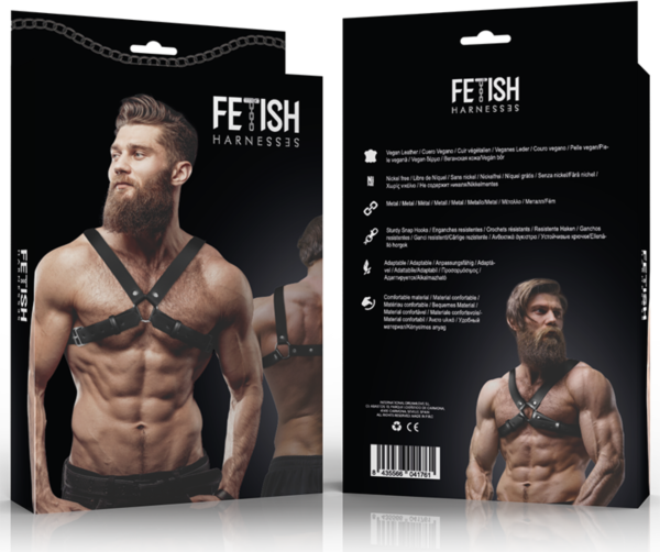 Brust-Harness für Herren Fetish Submissive Attitude Bulldog aus veganem Leder, mit Riemen über Schultern und Brust