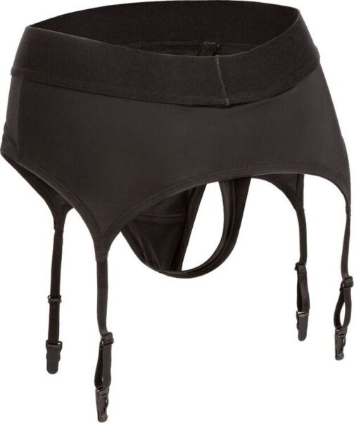 CalExotics Boundless Thong with Garter Strap-on in Tangaform mit Strumpfhaltern und Ring vorn
