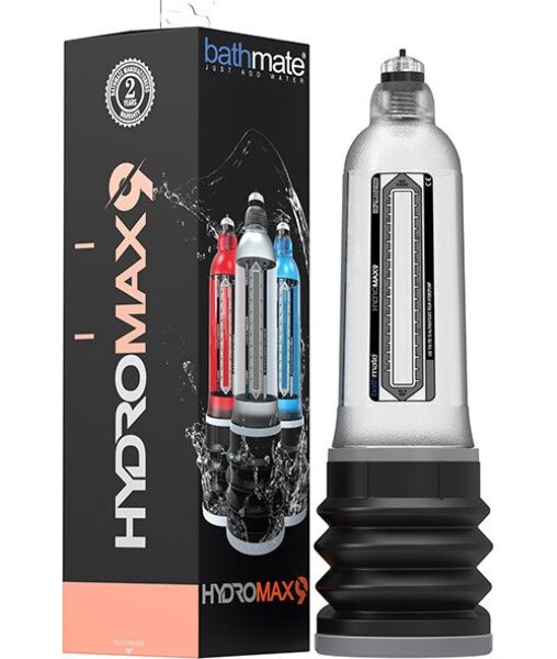 Bathmate Hydromax 9 Penispumpe mit transparentem Zylinder und schwarzem Polster