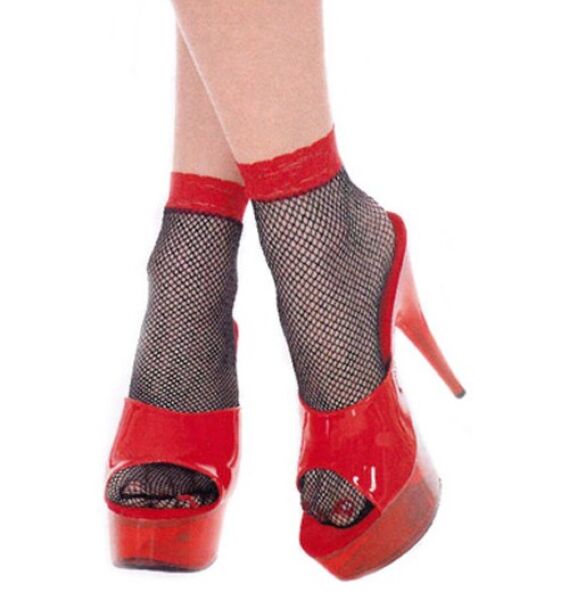 Kurze Netzsocken Music Legs in Schwarz, mit roten Details