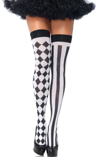 Overknee-Strümpfe Leg Avenue Harlequin mit schwarz-weissem Rautenmuster