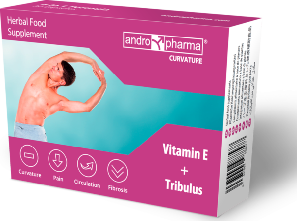 Packung des Nahrungsergänzungsmittels Andropharma Curvature mit 30 Kapseln