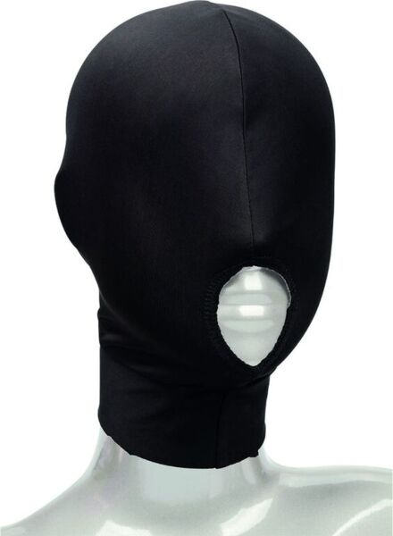Schwarze Kopfhaube CalExotics Boundless Hood mit offenem Mund
