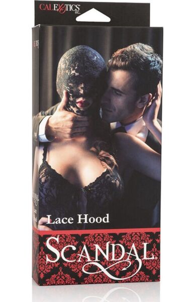 Schwarze Spitzen-Kopfhaube Scandal Lace Hood von CalExotics mit offenem Mund