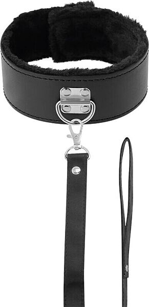 Darkness Halsband mit Kette, schwarz, mit in den Ring eingehängter Kette und dem Griff am Ende