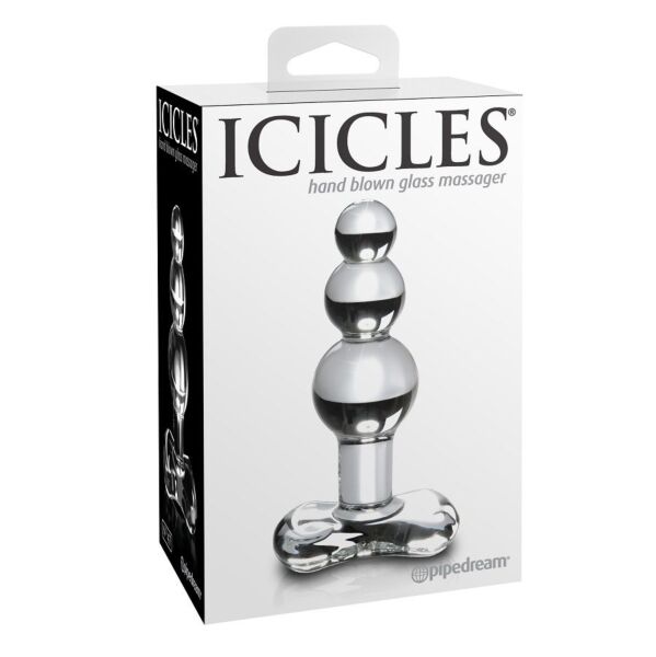 Analplug aus Glas von Pipedream, Icicles N. 47, mit gebogenem Körper und Ring am Fuss