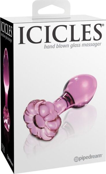 Analplug aus Glas Icicles N. 48 mit gebogenem Körper und Ring an der Basis