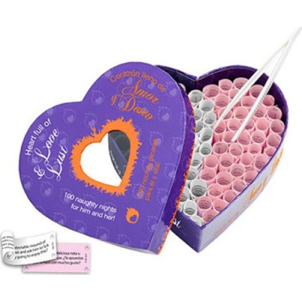 Erotikspiel Herz Liebe und Verlangen von Tease & Please, Box in Herzform mit rosa und weissen Papierröllchen