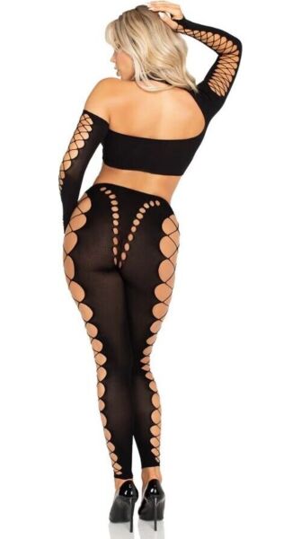 Leg Avenue Notorious Set aus asymmetrischem Crop Top und Leggings ohne Fuss, in Schwarz