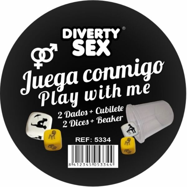 Sexwürfel-Spiel Diablo Picante Juega conmigo mit zwei Würfeln und transparentem Becher