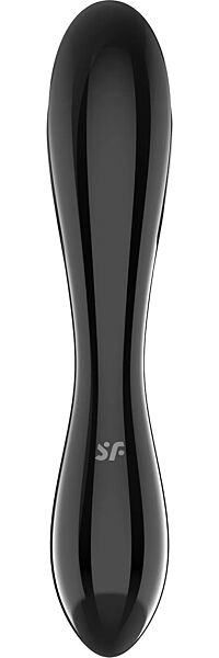Glasdildo Satisfyer Dazzling Crystal 1 aus transparent schwarzem Glas, mit zwei texturierten Enden