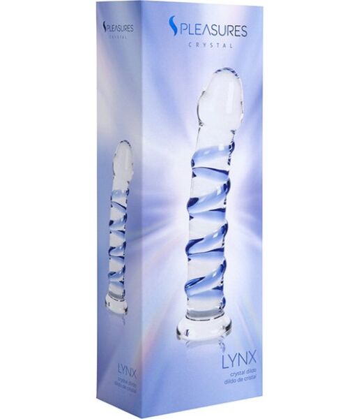 Dildo S Pleasures Crystal Lynx, transparent mit blauen Details und Spiralrelief