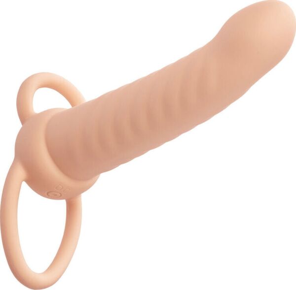 Doppel-Penetrator CalExotics Performance Maxx Ribbed Dual Penetrator in Elfenbein, mit Hodenring