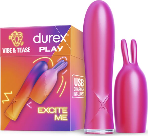 Rosa Bullet-Vibrator Durex Vibe & Tease mit Hasenohren-Aufsatz