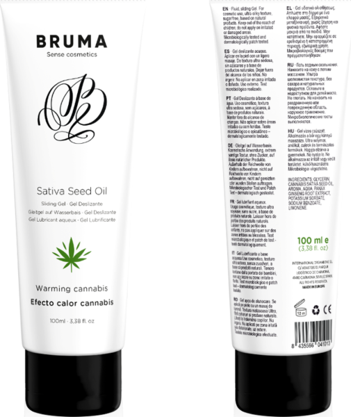 Gleitgel Bruma Cannabis mit Cannabis-Geschmack und Wärmeeffekt, in 6 ml und 100 ml