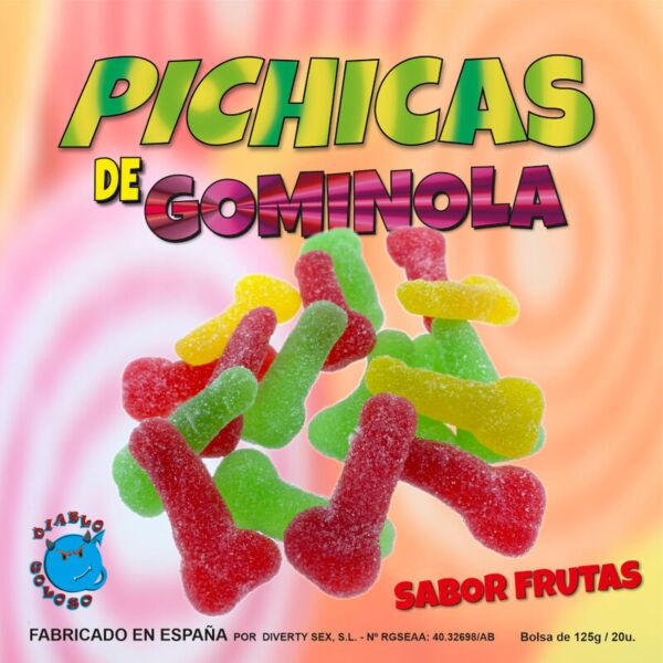 Schachtel mit Fruchtgummi-Penissen von Diablo Goloso, Süssigkeiten mit Fruchtgeschmack in Penisform