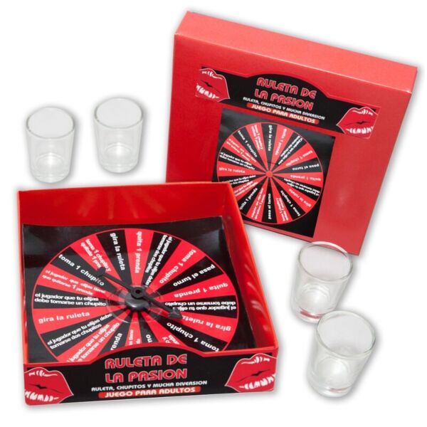 Trinkspiel Diablo Picante Ruleta de la Pasión mit Roulette und 4 Shotgläsern