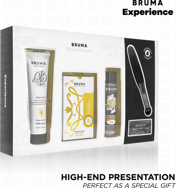 Erotik-Set Bruma Xperience Sweet Temptation mit Flüssigvibrator, Gleitgel, Massageöl, Feder und Augenbinde