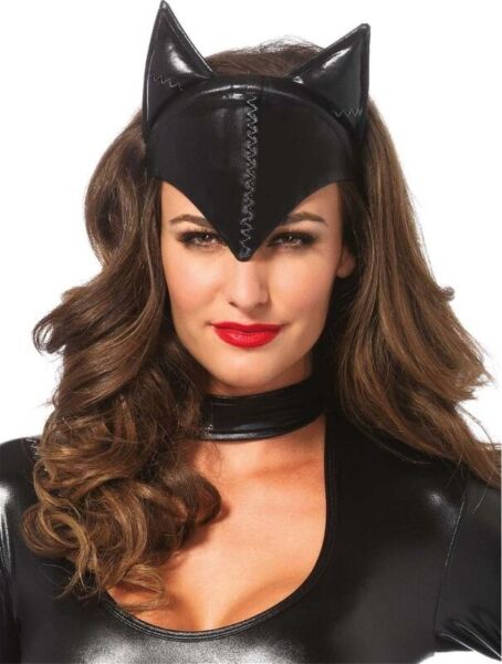 Katzenmaske Leg Avenue Feline Femme Fatale in Schwarz, mit dreieckigen Ohren und Haube mit Witwenspitze