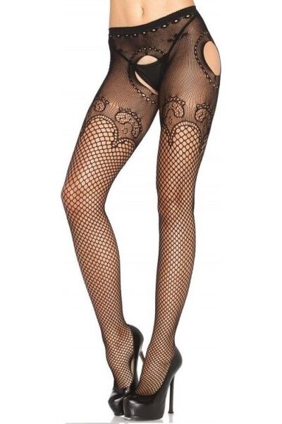 Netz-Strumpfhose Leg Avenue Jess Duchess mit Öffnung und Spitzendetails