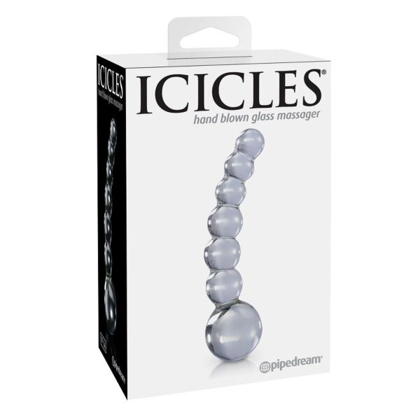 Glas-Massager ICICLES N. 66 mit gebogenem Schaft und abgestuften Perlen