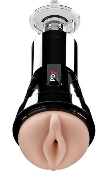 Masturbator PDX Elite Cock Compressor von Pipedream mit Gehäuse und Saugfuss