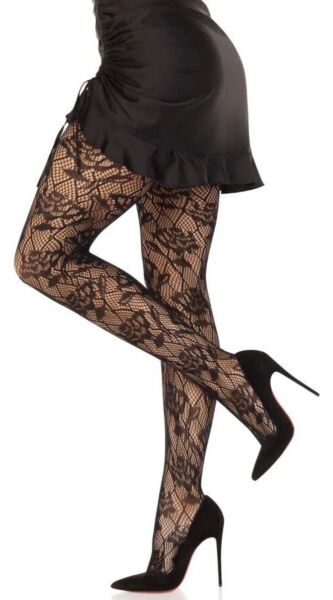 Netzstrumpfhose Leg Avenue Bow Net Tights in Schwarz, mit eingewebten Schleifen im Netz
