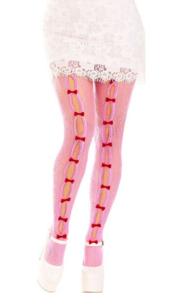 Netzstrumpfhose Leg Avenue Sweetheart Striped, gestreift mit Herzen und Mini-Schleifen