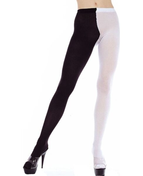 Strumpfhose Music Legs XXL Schwarz/Weiss, blickdicht mit einem schwarzen und einem weissen Bein