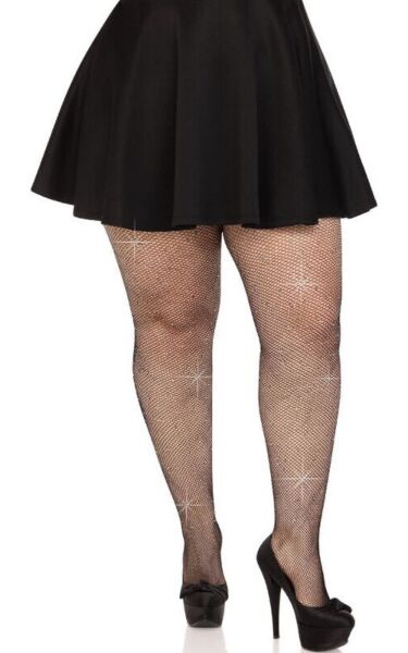 Netzstrumpfhose Leg Avenue Colby Rhinestone Plus Size, mit Strass