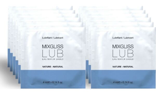 Packung mit 12 Monodosen des Gleitgels auf Wasserbasis Mixgliss Lub Natural