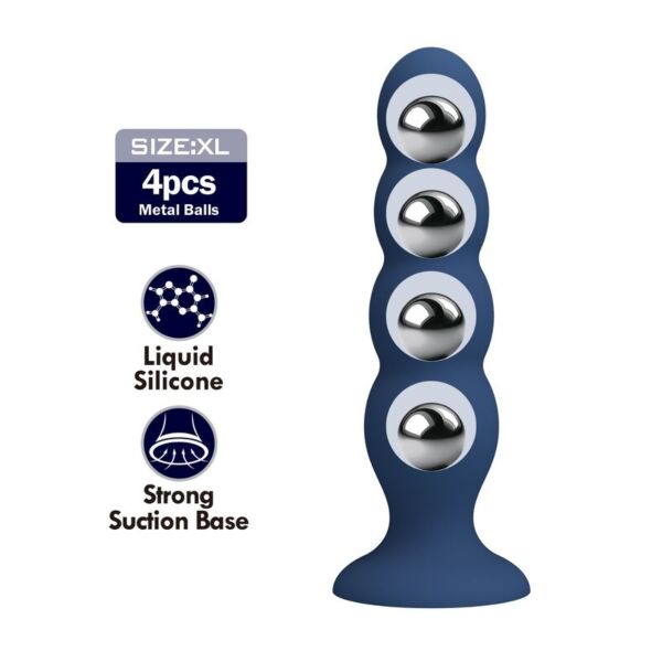 Analplug Mr Play mit Metallkugeln, aus blauem Silikon und mit Saugfuss