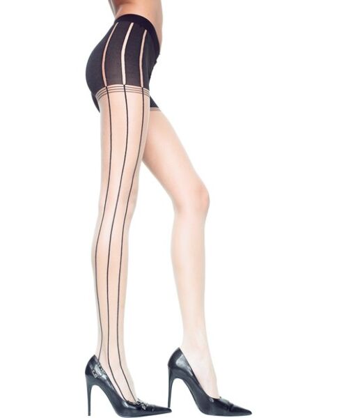 Strumpfhose Music Legs Streifen Beige/Schwarz, beige Strumpfhose mit feinen schwarzen Streifen an den Seiten