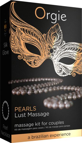 Massageset Orgie Pearls Lust Massage mit der Flasche Silk Glove Gel, der Perlenkette und der Anleitung