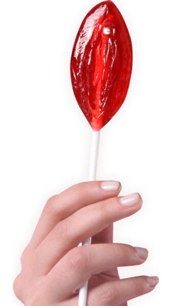 Vulva-Lolli Display Secret Play mit 40 Lollis aus Erdbeer-Fruchtgummi in Vulva-Form