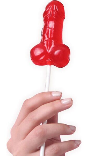 Display mit 40 Secret Play Erdbeer-Penis-Lutschern
