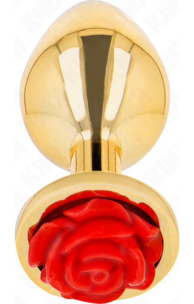 Analplug Kink Rote Rose aus Edelstahl, mit der roten Rose am Fuss