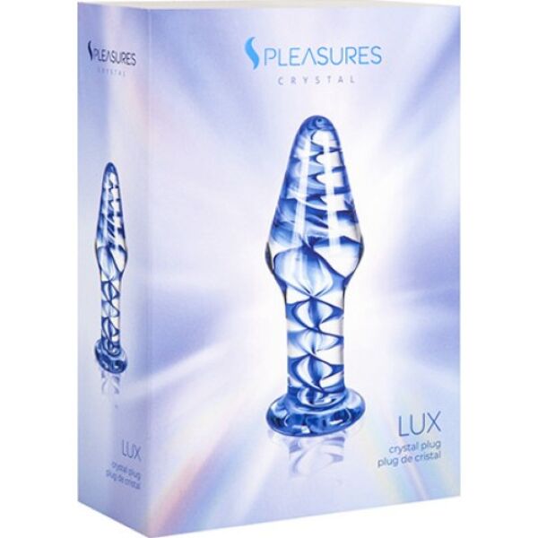 Analplug S Pleasures Crystal Lux, transparent mit blauer Spirale im Inneren