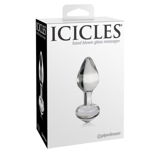 Analplug aus Glas Icicles N. 44 von Pipedream, mit konischer Spitze und Ring am Fuss